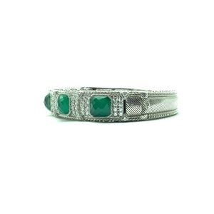 JUDITH RIBKA Green Goddess CZ Hinged Cuff Bracelet 7.5"